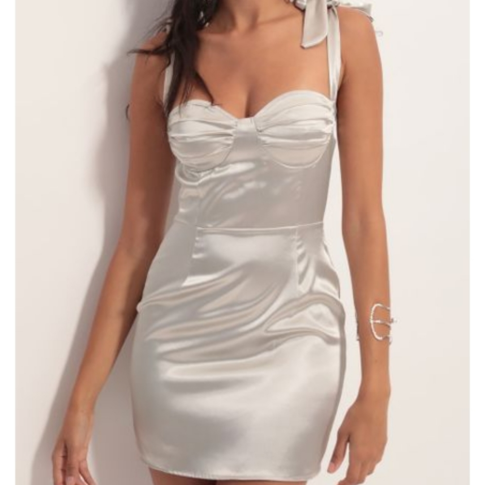 Satin Love Ties Mini Dress in Silver